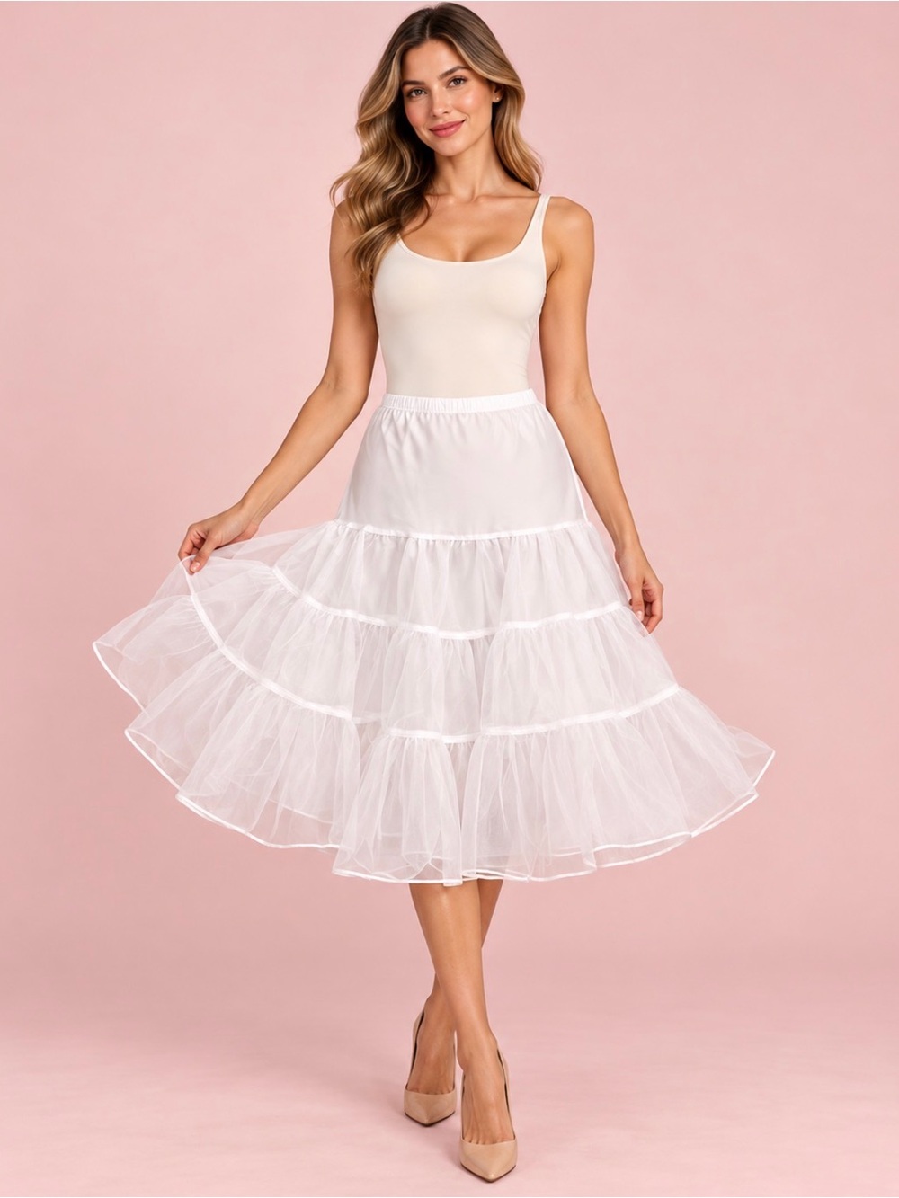 Vintage White Tiered Tulle Crinoline Bridal Petticoat Undershirt